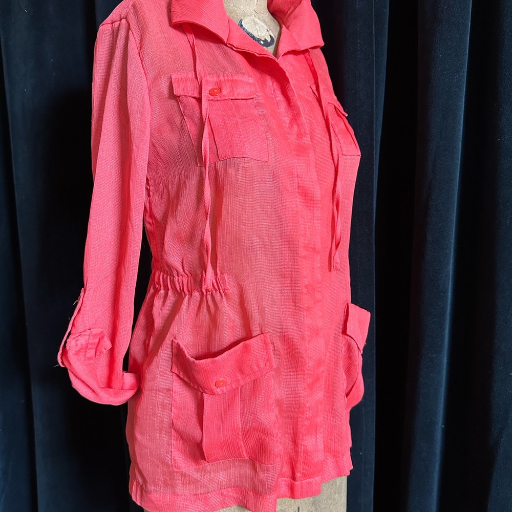 Chico’s sheer utilitarian style over jacket watermelon pink sz 0 or 8-10 reg